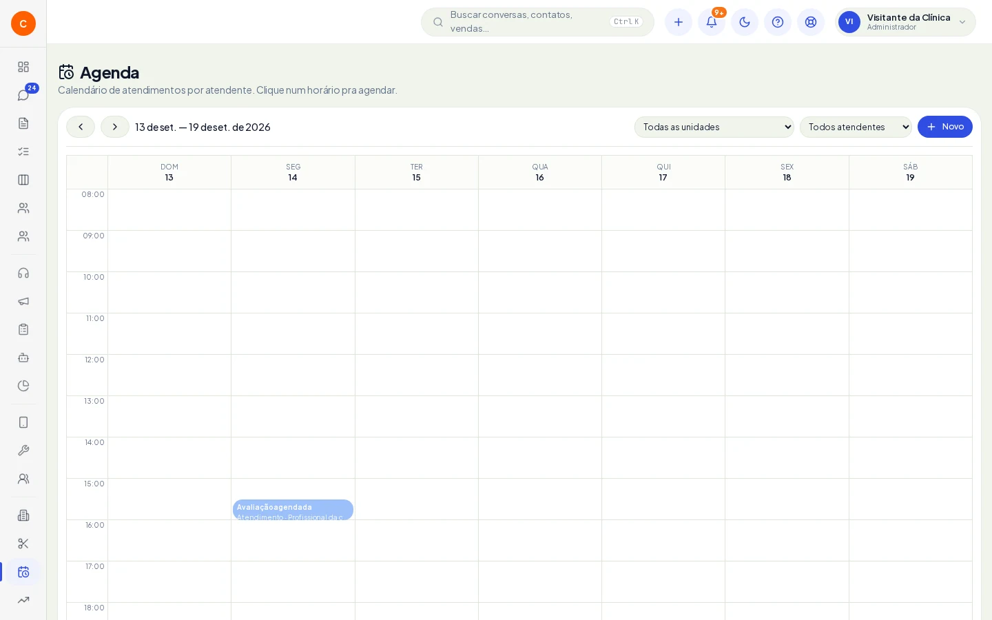 Agenda semanal de atendimentos da clínica