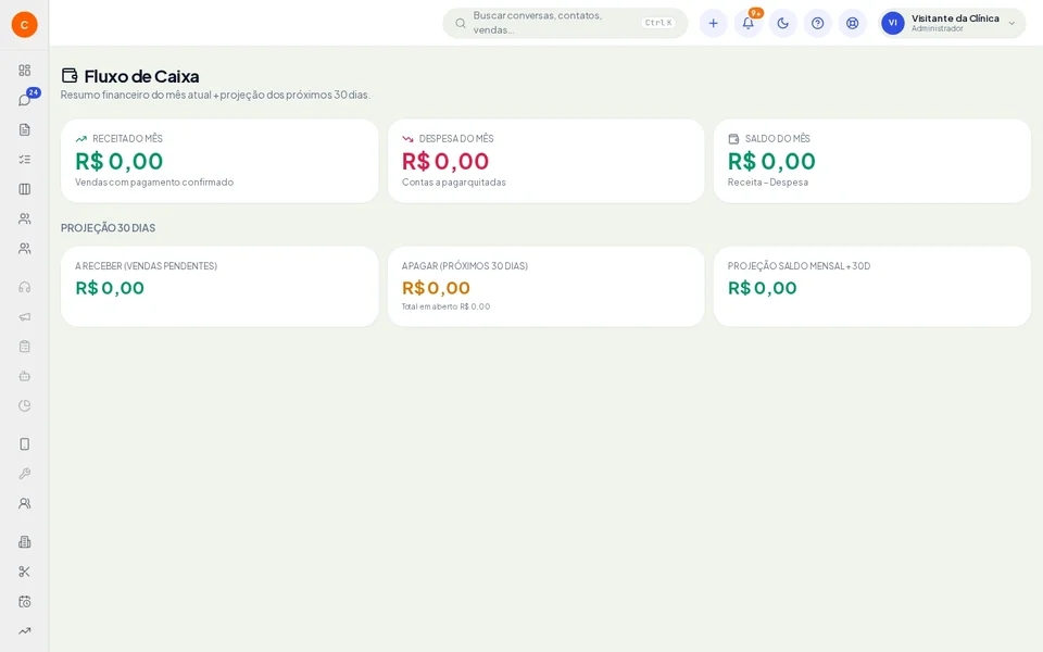 Funil de relacionamento no ambiente de demonstração Vog Med